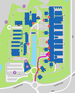 Kaart van faculteit diergeneeskunde met aanduiding route naar ingang 7