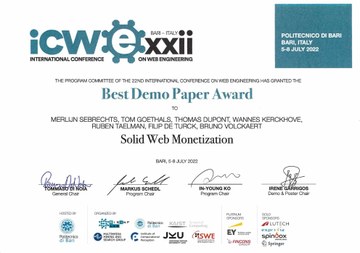 Best Demo Paper Award at ICWE 2022 (large view)