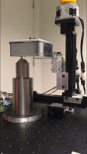 Figure 1: Calibration setup for the calibration of a monolithic 50x50x16 mm3 LYSO detector coupled to a 8x8 array of silicon photomultipliers.