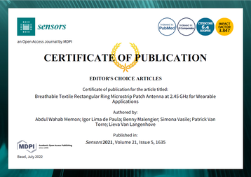 Sensors Editor's Choice Article certificate (large view)