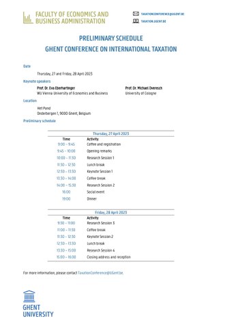Schedule Ghent tax conference 2023