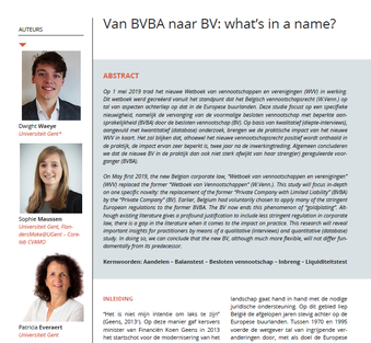 Van BVBA naar BV: What's in a name?