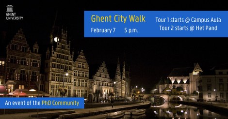 The poster of the PhD Community event Ghent City Walk on 7 February 2019.