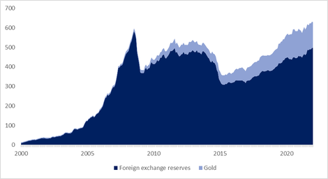International reserves at the Central Bank of the Russian Federation